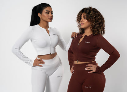 RIBBED ZIP SET (2-PIECE)-Brown