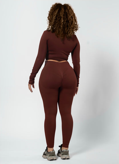 RIBBED ZIP SET (2-PIECE)-Brown