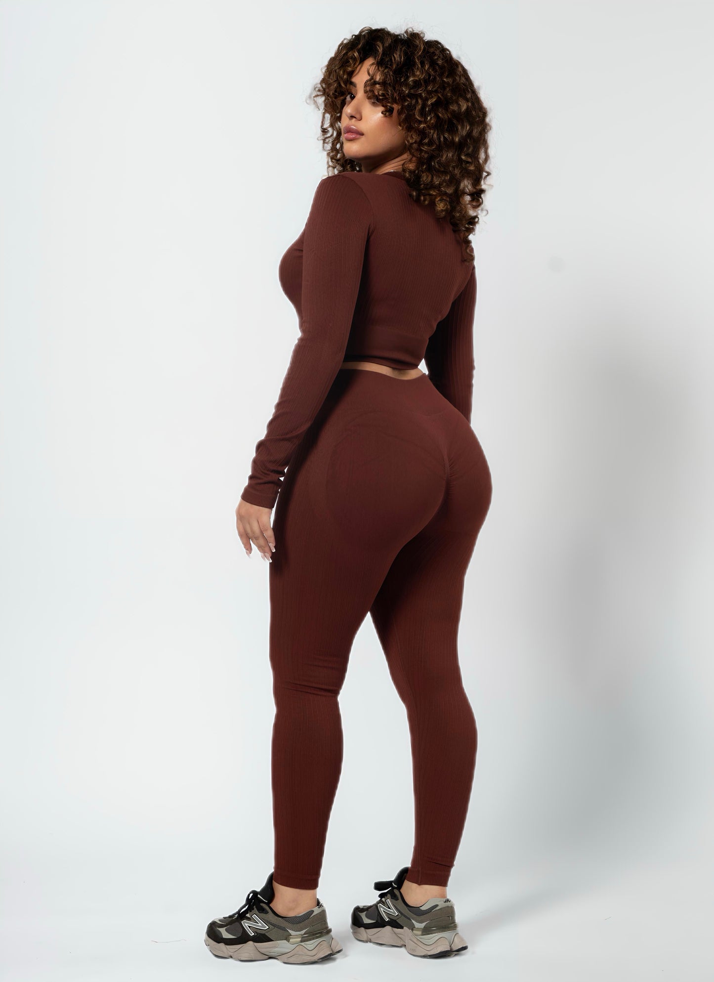 RIBBED ZIP SET (2-PIECE)-Brown