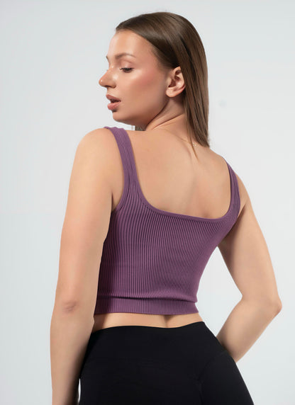 RIBBED TANK CROP TOP-Purple