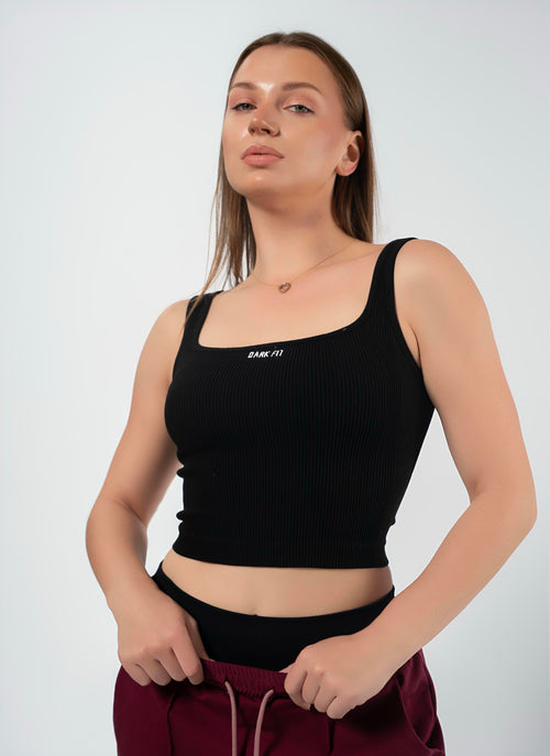 RIBBED TANK CROP TOP-Black