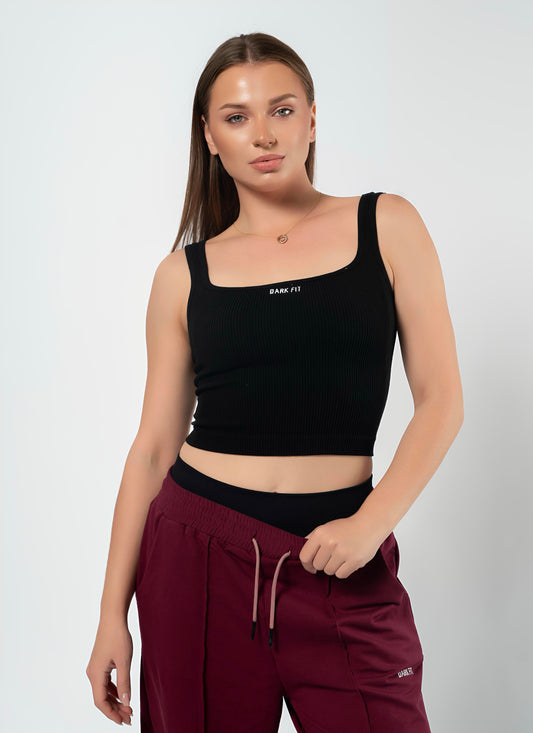 RIBBED TANK CROP TOP-Black