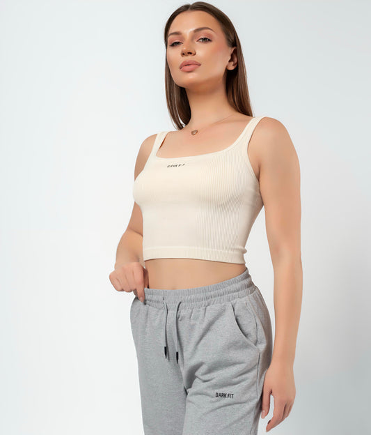 RIBBED TANK CROP TOP-white