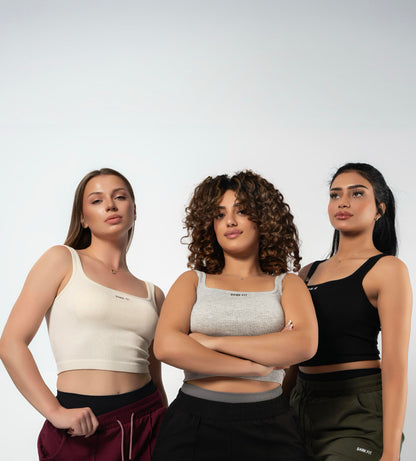 RIBBED TANK CROP TOP-Gray