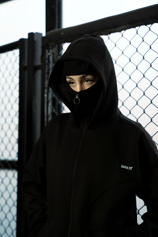 BALACLAVA STYLE – FULL ZIP HOODIE -Black