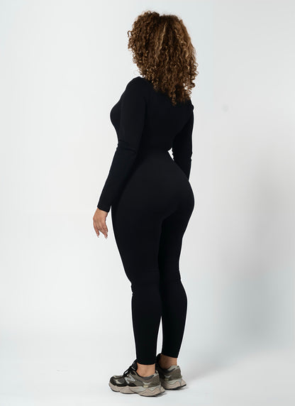 ZIP FRONT JUMPSUIT -Black